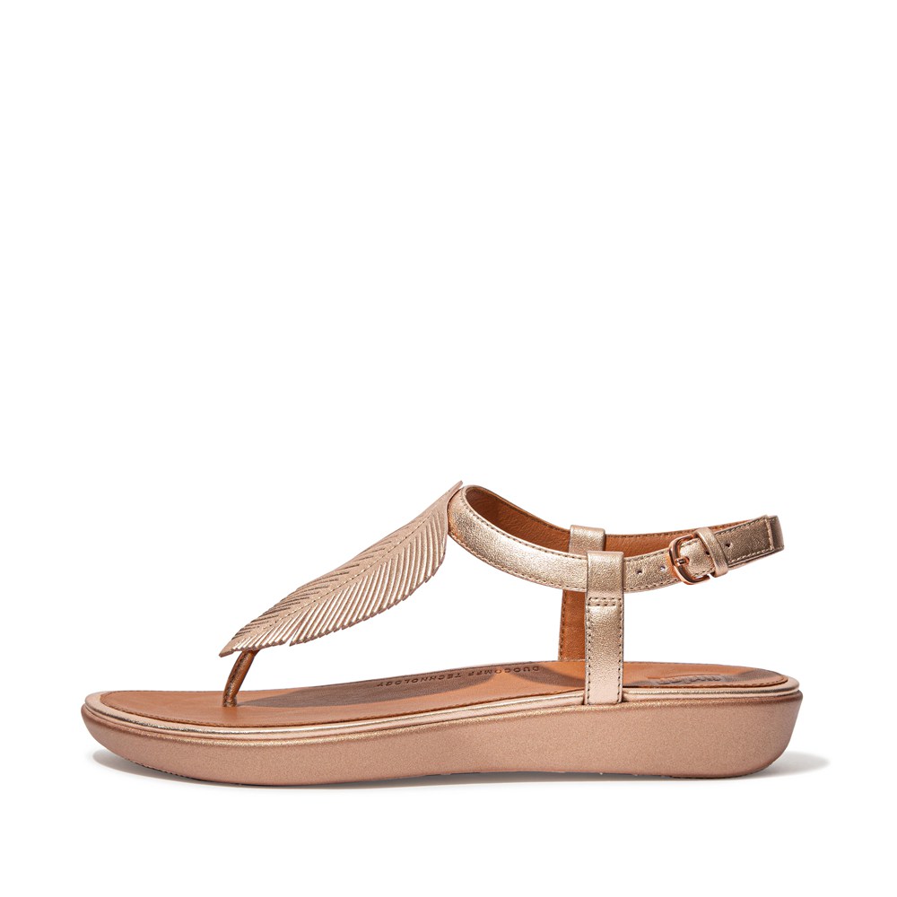 Fitflop Womens Sandals Rose Gold - Tia Feather Metallic Leather Back-strap - AY5394612